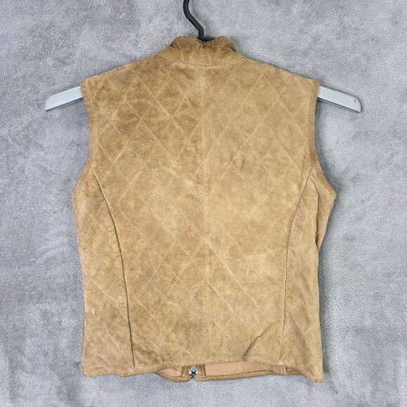 Womens Valerie Stevens Quilted Tan Leather Vest Full Zip Polyester Fill Size S - Picture 4 of 8
